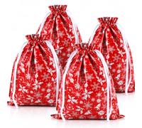 Bliceon 4 Pcs Large Christmas Gift Bags Drawstring Christmas Bags for Gifts | 43x58cm Christmas Sacks, Red Bells Snowflakes Design, Reusable Drawstring Closure, Fits Bulky Presents