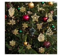Bliceon 42Pcs Christmas Hanging Snowflake Decors, Sparkling Snowflake Ornaments with String, Glitter Christmas Tree Ornaments for Winter Holiday Xmas Decoration Indoor