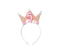 Bliceon 5rd Birthday Girl Crown Headband - Glitter Pink Flower Tiara, Cute Hair Accessories for Girls, Creative Hairbands for 5rd Birthday Parties