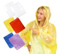 Bliceon 6 Pcs Rain Poncho Waterproof Adult, Disposable Waterproof Poncho, 120cm Ponchos Family Pack with Hood and Sleeves for Outdoor, Hiking, Camping, Concert - Colour