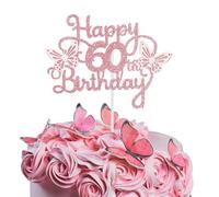 Bliceon 60th Birthday Cake Topper, Pink 3D Butterfly Cake Toppers, Pink Butterfly Party Decorations for Cakes Decorations Womens 60 Years Old Birthday Party