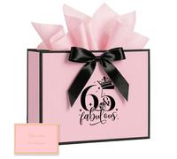 Bliceon 65th Birthday Gift Bag with Wrapping Paper and Card, 65th Birthday Gifts for Women and Men, Medium Gift Bags for Birthdays Party, Anniversary, Presents (Pink)
