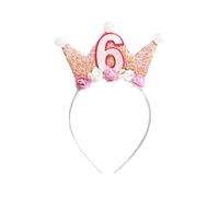 Bliceon 6rd Birthday Girl Crown Headband - Glitter Pink Flower Tiara, Cute Hair Accessories for Girls, Creative Hairbands for 6rd Birthday Parties