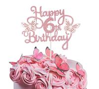 Bliceon 6th Birthday Cake Topper, Pink 3D Butterfly Cake Toppers, Pink Butterfly Party Decorations for Cakes Decorations Girls 6 Years Old Birthday Party