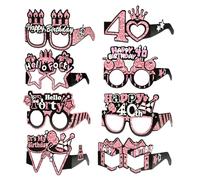 Bliceon 8 Pcs 40th Birthday Gold Pink Paper Eyeglasses Photo Booth Props for Women Girls Party Decor Favors Gift Supplies 40 Year Celebration, Pink Gold