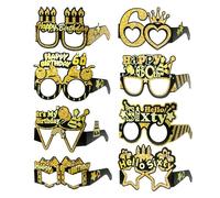 Bliceon 8 Pcs 60th Birthday Gold Black Paper Eyeglasses Photo Booth Props for Women Girls Party Decor Favors Gift Supplies 60 Year Celebration, Black Gold