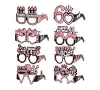 Bliceon 8 Pcs 60th Birthday Gold Pink Paper Eyeglasses Photo Booth Props for Women Girls Party Decor Favors Gift Supplies 60 Year Celebration, Pink Gold
