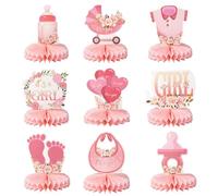 Bliceon 9 Pcs Pink Honeycomb Centerpieces for Baby Shower, 3D Table Toppers and Decorations for It's a Girl Gender Reveal - Baby Girl Party Supplies and Festive Table Decor