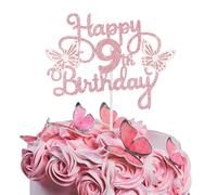 Bliceon 9th Birthday Cake Topper, Pink 3D Butterfly Cake Toppers, Pink Butterfly Party Decorations for Cakes Decorations Girls 9 Years Old Birthday Party