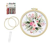 Bliceon Beginner Flower Embroidery Kit - Letter A Stamped Cross Stitch Starter Set with Embroidery Hoop, Needles and Threads for Adults - Craft Kit for Embroidery Lovers