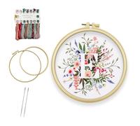 Bliceon Beginner Flower Embroidery Kit - Letter E Stamped Cross Stitch Starter Set with Embroidery Hoop, Needles and Threads for Adults - Craft Kit for Embroidery Lovers