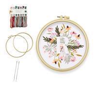 Bliceon Beginner Flower Embroidery Kit - Letter R Stamped Cross Stitch Starter Set with Embroidery Hoop, Needles and Threads for Adults - Craft Kit for Embroidery Lovers