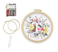 Bliceon Beginner Flower Embroidery Kit - Letter T Stamped Cross Stitch Starter Set with Embroidery Hoop, Needles and Threads for Adults - Craft Kit for Embroidery Lovers