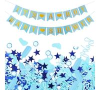 Bliceon Blue Boy Baby Shower Confetti and Banner Set, Glitter Confetti with It's a Boy Banners, for Baby Shower Decorations Boy Shower Gender Reveal Party Birthday Supplies