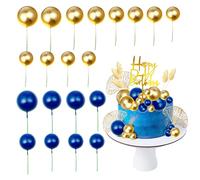 Bliceon Blue Cake Decorations, 27 Pcs Boho Cake Topper, Gold and Blue Cakes Balls for Bohemian Themed Party, Wedding, Birthday, Christening