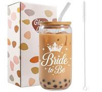 Bliceon Bride to Be Gifts for Women, 16oz Bride Glass Cup with Lid and Straw, Personalised Iced Coffee Cup Gifts for Hen Party, Wedding, Bridal Shower, Sister, Best Friend - Style 1