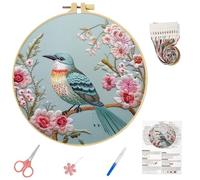 Bliceon Embroidery Kit for Adults, Flowers Bird Cross Stitch Kit, Flowers Bird Embroidery Kits with Instruction, Threads and Needles, Hoops, Tapestry Kits (Green)