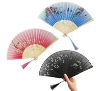 Bliceon Folding Hand Fans, Vintage Silk Hand Fan, Portable Chinese Silk and Bamboo with Tassel, Ideal for Weddings, Parties, Gifts, for Events