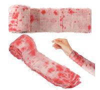 Bliceon Halloween Creepy Blood Cloth, 15M Scary Creepy Cloth with Bloody Prints, Staircases, Windows and Walls Decorative Drape Doorways, Warning Gauze for Haunted Houses & Halloween Parties