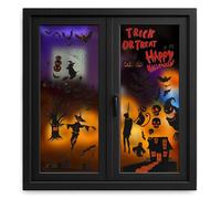 Bliceon Halloween Window Clings, 9 Sheets Scary Halloween Window Stickers Clings Decor, Spooky Double Side Stickers, Wolf Witch Bat Spider Pumpkin Sticker for Windows Halloweens Decorations,W05
