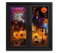 Bliceon Halloween Window Clings, 9 Sheets Scary Halloween Window Stickers Clings Decor, Spooky Double Side Stickers, Wolf Witch Bat Spider Pumpkin Sticker for Windows Halloweens Decorations,W01