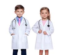 Bliceon Kids White Lab Coat, Doctor Costume for Boys & Girls, Scientist Outfit, Halloween Cosplay, School Dress-Up, Soft Cotton Material, Unisex Children's Lab Coat (S)