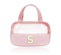 Bliceon Makeup Bag, Clear Travel Toiletries Bag, Personalized Gifts, Handbag Embroidery, for Going Out, Daily Necessities, Make-Up, Travelling, Girls Birthday Presents, Pink, S