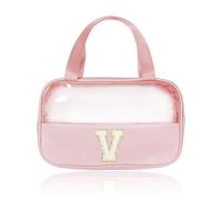 Bliceon Makeup Bag, Clear Travel Toiletries Bag, Personalized Gifts, Handbag Embroidery, for Going Out, Daily Necessities, Make-Up, Travelling, Girls Birthday Presents, Pink, V