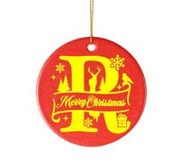 Bliceon Personalised Christmas Bauble, A-Z Initial Christmas Tree Decorations, 26 letter Ceramics Ornaments for Xmas Tree Decorations, Party Gifts, Family, Friends (R)