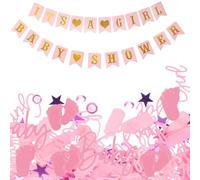 Bliceon Pink Girl Baby Shower Confetti and Banner Set, Glitter Confetti with It's a Girl Banners, for Baby Shower Decorations Girl Shower Gender Reveal Party Birthday Supplies