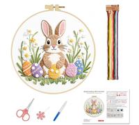 Bliceon Rabbit Embroidery Kit for Easter, Cross Stitch Kits for Adults, Flowers Rabbit Embroidery Kits with Instruction, Threads and Needles, Hoops, Printed Tapestry Kit (Style 1)
