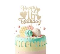 Bliceon Rose Gold Happy 16th Birthday Cake Topper, Glitter Happy 16 Cupcake Topper, Happy 16th Birthday Cake Toppers for Women Themed Party