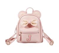 Bliceon Toddler Backpack for Girls, Personalised Initial Mini Backpack with Bow and Mouse Ear, Cute Pink Small Rucksack for School Travel, Birthday Gift for 2-8 Year Old Girls (Pink, J)