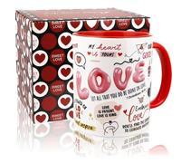 Bliceon Valentines Gifts for Her, 11Oz Valentines Mugs, Funny Ceramic Coffee Mug for Girlfriend, Wife, Birthday, Anniversary Presents (Red White)