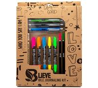 BLIEVE - Bible Journaling Kit With Gel Highlighters And Pens No Bleed, Scripture Markers and Pencils, Faith Stencils Planner Set For Coloring Journal Art Illustrated By Faith Gifts 24pcs