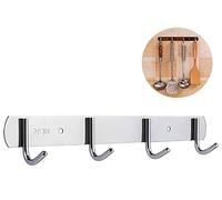 Bligo Stainless Steel Wall Mounted Coat Hook Rail with 4 Hooks, Heavy Duty Hanger Rack Holder with 3M Self-Adhesive, Durable Coat Robe Clothes Towel Rack for Bathroom Kitchen Door (Silver)