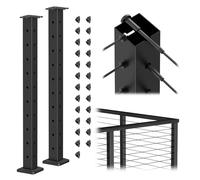 BLIKA 2Pack 36" Cable Railing Corner Post(Post 35"x2"x2"), 3-Side Drilled Flat Top Surface Mount Corner Post, Stainless Steel Black Handrail Corner Post for Cable Railing Kits, BL05-CP