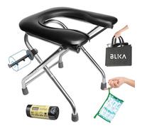 BLIKA U-shaped Portable Toilet for Camping, 350LBS Stainless Steel Foldable Camp Travel Toilet with Soft Seat for Adults, Portable Potty for Camping, RV Travel, Road Trip, Includes Waste Bags with Gel