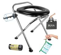 BLIKA Upgraded Portable Toilet for Camping Eco Absorbent Gel Set, 350LBS Weight Capacity Portable Camping Toilet, Folding Toilet, Stainless Steel Portable Toilet with Soft Seat