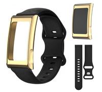 BlikWyt Silicone Replacement Band for Amazfit Helio Strap, Full Metal Case Protective Helio Strap Band, Sweat-Resistant Sport Strap for High-Intensity Training (Gold)