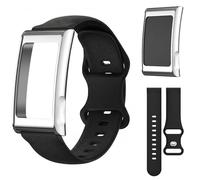 BlikWyt Silicone Replacement Band for Amazfit Helio Strap, Full Metal Case Protective Helio Strap Band, Sweat-Resistant Sport Strap for High-Intensity Training (Silver)