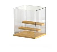 Blind Box 4 Tier Clear Acrylic Display Case - Creative Storage Shelf with Transparent Design - For Collectibles, Mini Figures, Pop Mart, Labubu, Sonny Angel, Smiski(Wood Base Step)