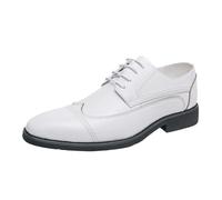 Blind Brogue Formal Shoes for Mens Spanish Leather Lace-up Casual Anti-Slip Non Slip Rubber Sole Block Heel Shoe Plain Toe Party(Bianco,10 UK)