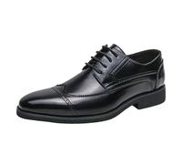 Blind Brogue Formal Shoes for Mens Spanish Leather Lace-up Casual Anti-Slip Non Slip Rubber Sole Block Heel Shoe Plain Toe Party(Negro,9.5 UK)