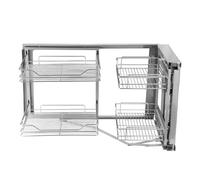 Blind Corner Cabinet Pull Out Organizer, 2 Tiers 4 Baskets, Chrome Kitchen Corner Cabinet Roll Out Shelves with Concealed Slides