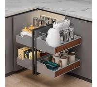 Blind Corner Cabinet Pull Out Organizer,2 Tiers Kitchen Magic Corner Cabinet Pull Out Left & Right Swing,Height Adjustable,Chrome Soft Close Blind Corner with Four Shelf