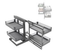 Blind Corner Cabinet Pull Out Organizer, Sliding Drawer Storage Rack for Kitchen, Double-Tier Basket, Magic Corner Pullout Cabinet, 100kg Load Capacity, for Left or Right Handed Open