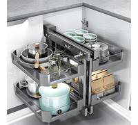 Blind Corner Cabinet Pull Out Organizer with 4 Aluminum Baskets, High Load Capacity for Kitchen or Bathroom Storage