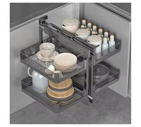 Blind Corner Organizer with Height-Adjustable Storage Baskets, 2-Tier Extendable Cabinet Organizer, Pull Out Dish Rack for Kitchen