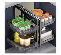Blind Corner Pull Out Organizer - 2 Tier 4 Shelf Kitchen Cabinet Storage Basket, Carbon Steel, Compatible with Left & Right Open Cabinets